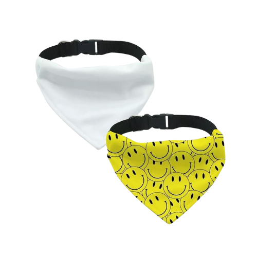 Bandana para Cão branca e com emojis sorridentes em amarelo para personalizar