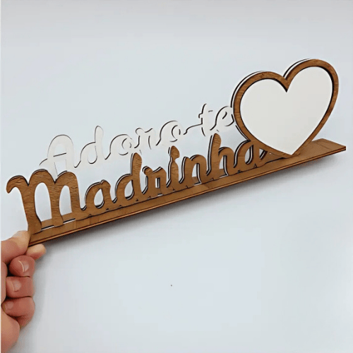 Moldura em Madeira Adoro-te Madrinha Personalizada